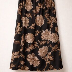 Chic Black and Brown Floral A-Line Skirt